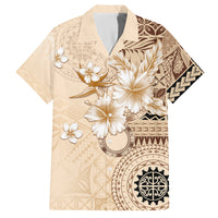 Samoa Siapo Pattern With Beige Hibiscus Family Matching Puletasi and Hawaiian Shirt LT05 Dad's Shirt - Short Sleeve Beige - Polynesian Pride
