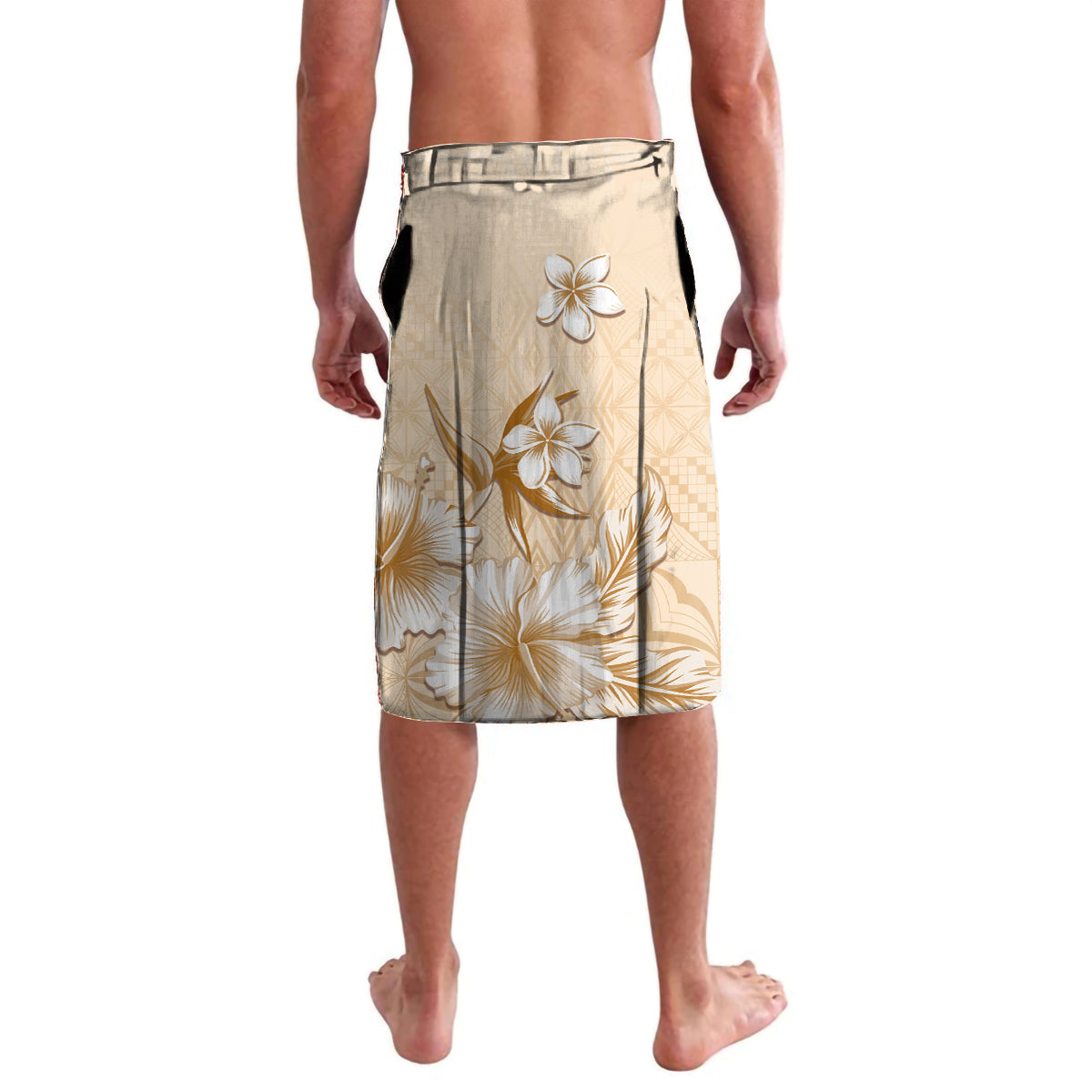 Samoa Siapo Pattern With Beige Hibiscus Lavalava LT05 - Polynesian Pride