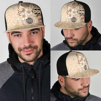 Samoa Siapo Pattern With Beige Hibiscus Mesh Trucker Cap - Polynesian Pride