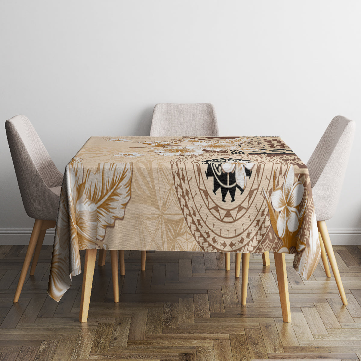 Samoa Siapo Pattern With Beige Hibiscus Tablecloth
