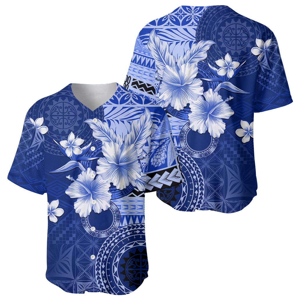 Samoa Siapo Pattern With Navy Hibiscus Baseball Jersey LT05 - Polynesian Pride