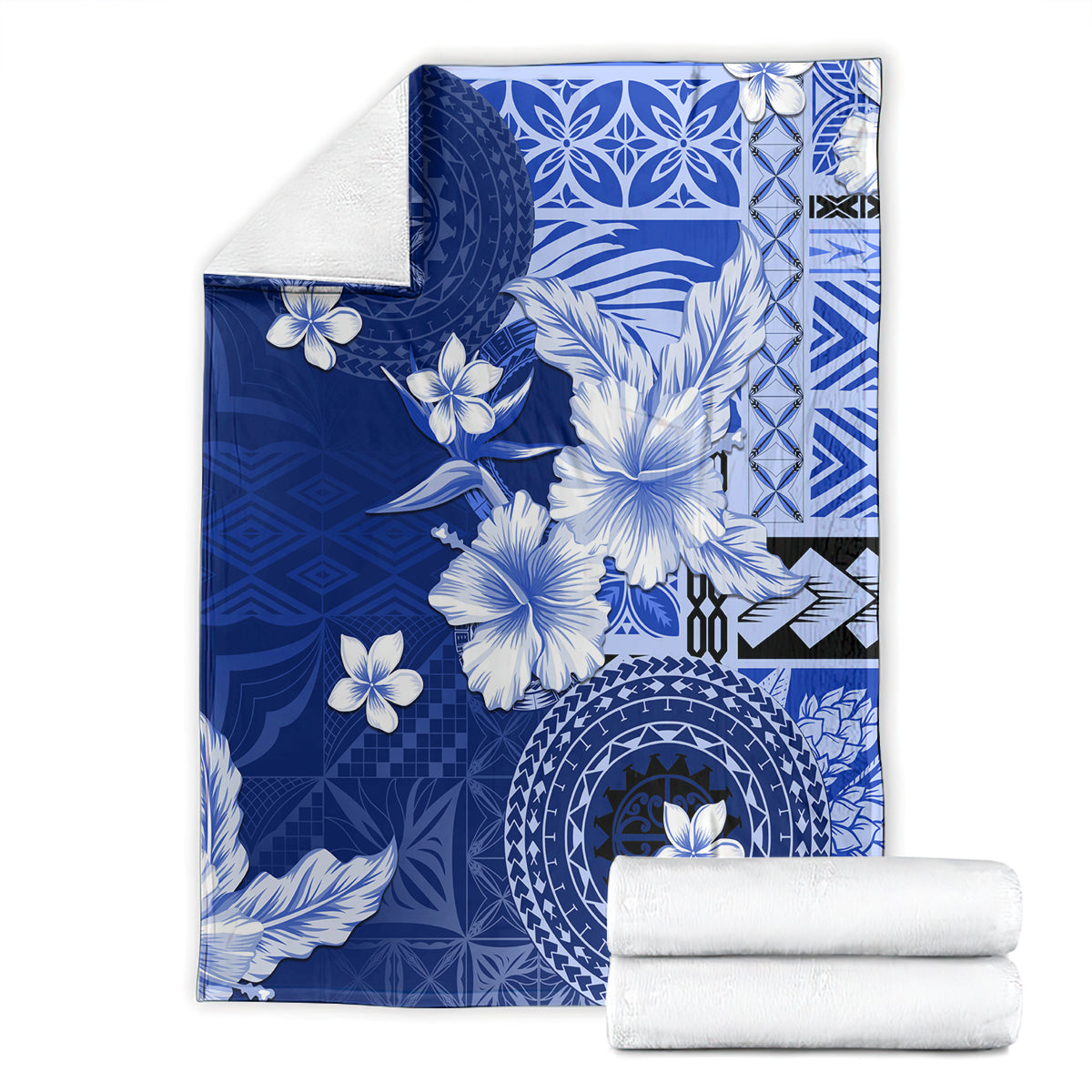 Samoa Siapo Pattern With Navy Hibiscus Blanket LT05 - Polynesian Pride