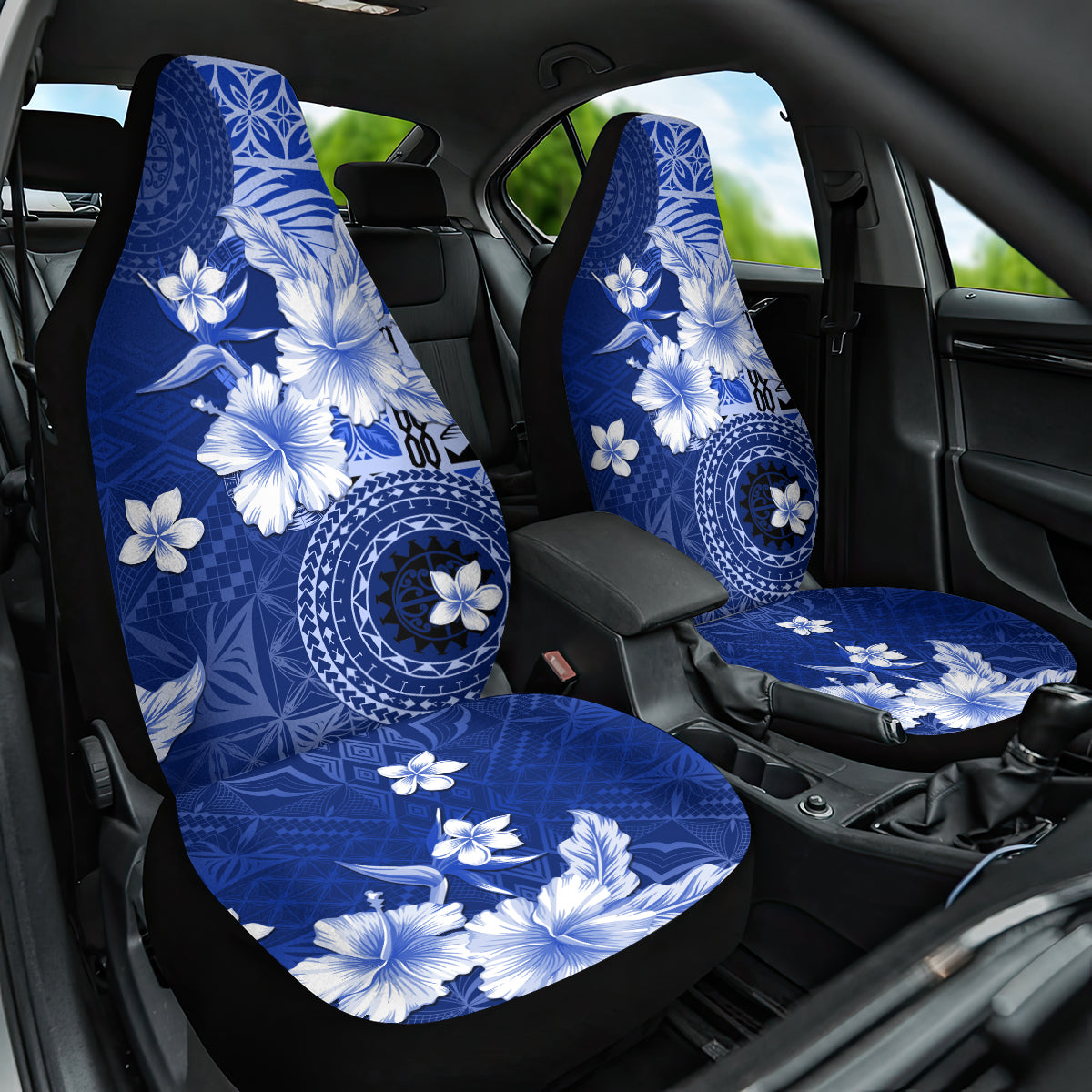 Samoa Siapo Pattern With Navy Hibiscus Car Seat Cover