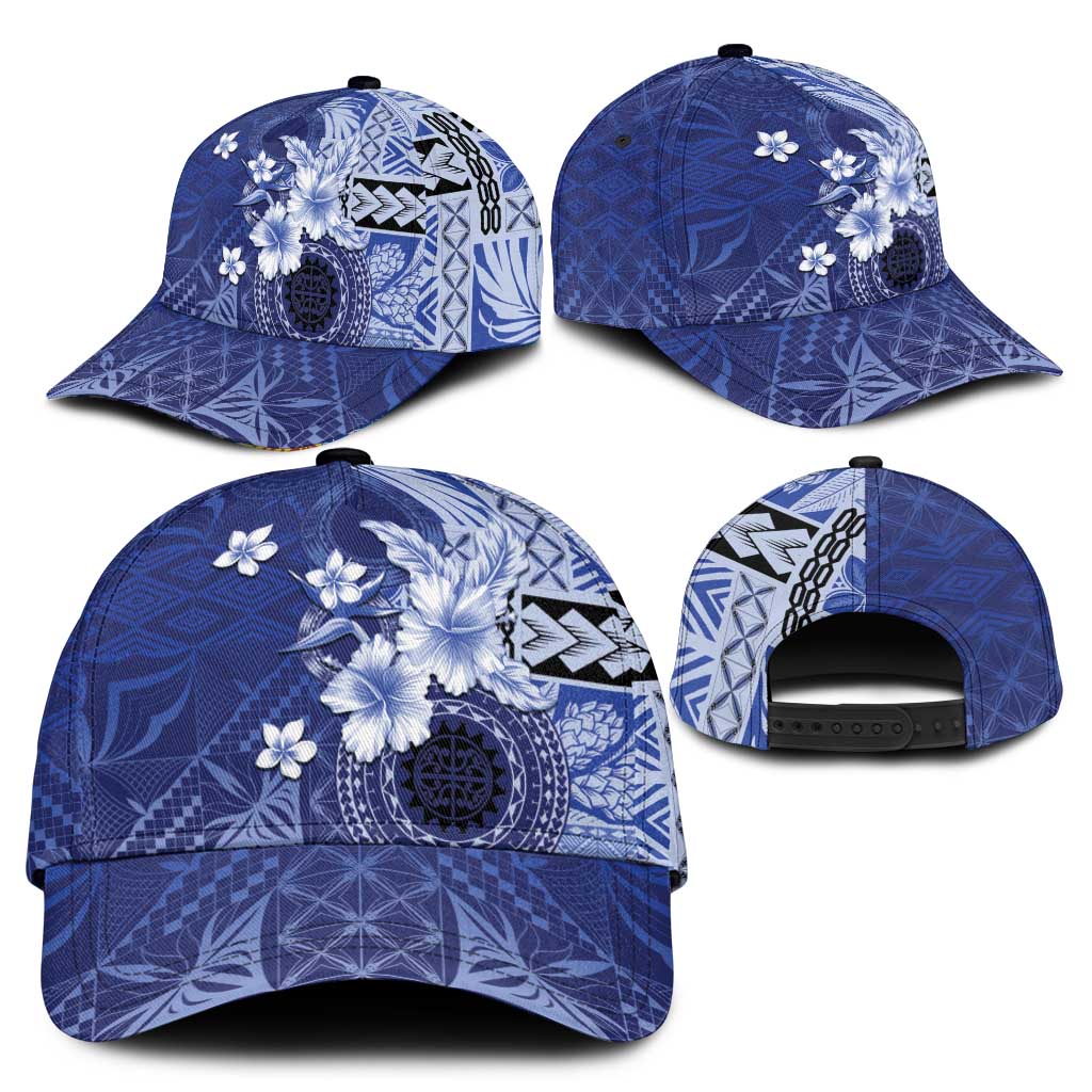 Samoa Siapo Pattern With Navy Hibiscus Classic Cap - Polynesian Pride