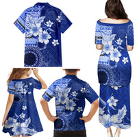 Samoa Siapo Pattern With Navy Hibiscus Family Matching Puletasi and Hawaiian Shirt LT05 - Polynesian Pride