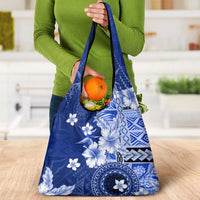 Samoa Siapo Pattern With Navy Hibiscus Grocery Bag