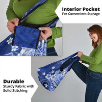 Samoa Siapo Pattern With Navy Hibiscus Grocery Bag