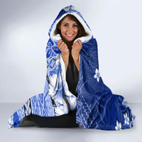 Samoa Siapo Pattern With Navy Hibiscus Hooded Blanket LT05 - Polynesian Pride