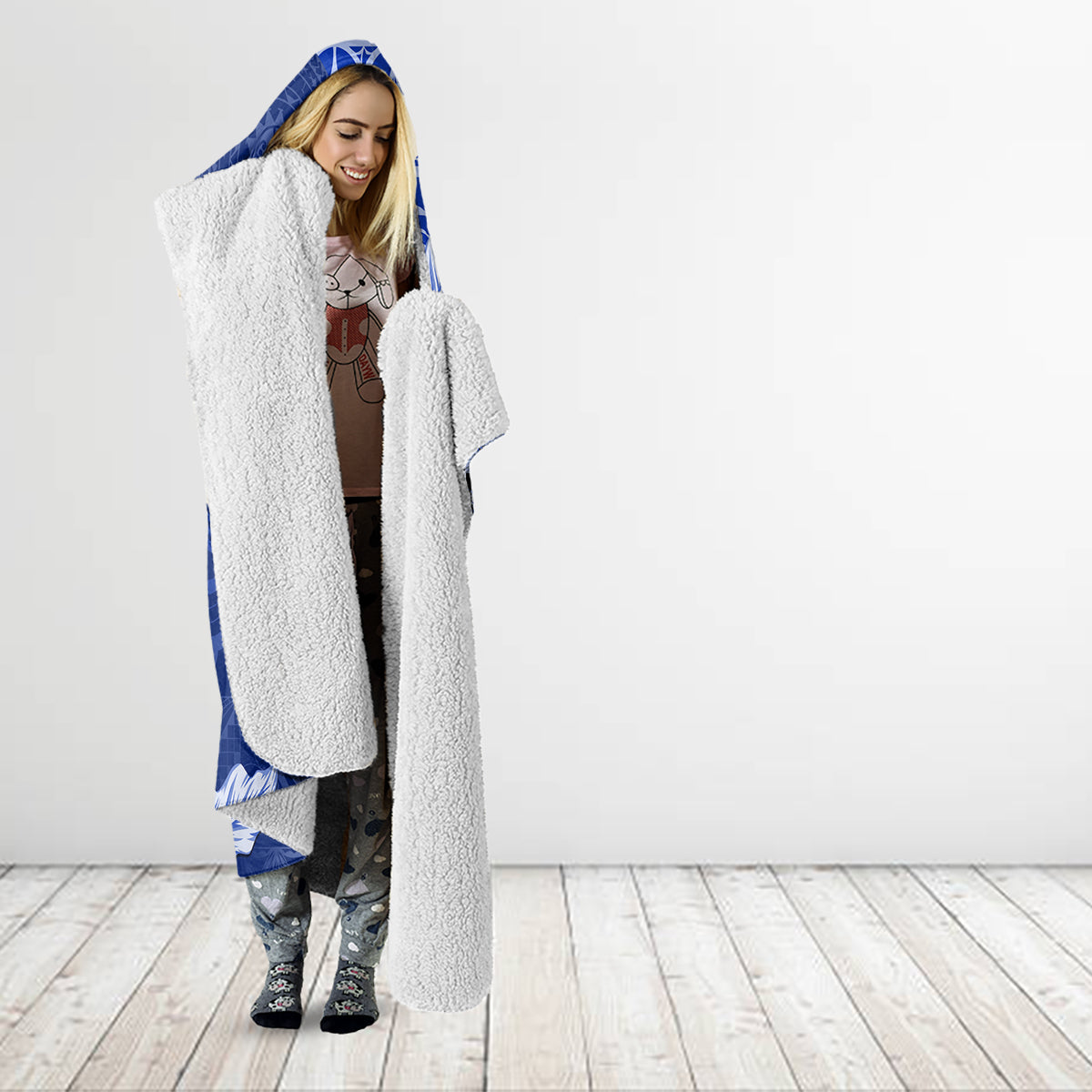 Samoa Siapo Pattern With Navy Hibiscus Hooded Blanket LT05 - Polynesian Pride