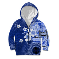 Samoa Siapo Pattern With Navy Hibiscus Kid Hoodie LT05 Zip Hoodie Navy - Polynesian Pride