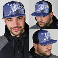 Samoa Siapo Pattern With Navy Hibiscus Mesh Trucker Cap - Polynesian Pride