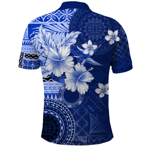 Samoa Siapo Pattern With Navy Hibiscus Polo Shirt LT05