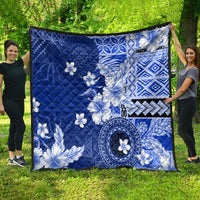 Samoa Siapo Pattern With Navy Hibiscus Quilt LT05 - Polynesian Pride
