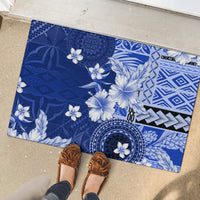 Samoa Siapo Pattern With Navy Hibiscus Rubber Doormat LT05 - Polynesian Pride