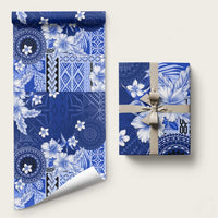Samoa Siapo Pattern With Navy Hibiscus Wrapping Paper - Polynesian Pride