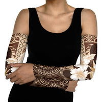 Samoa Siapo Pattern With Brown Hibiscus Arm Sleeves - Polynesian Pride