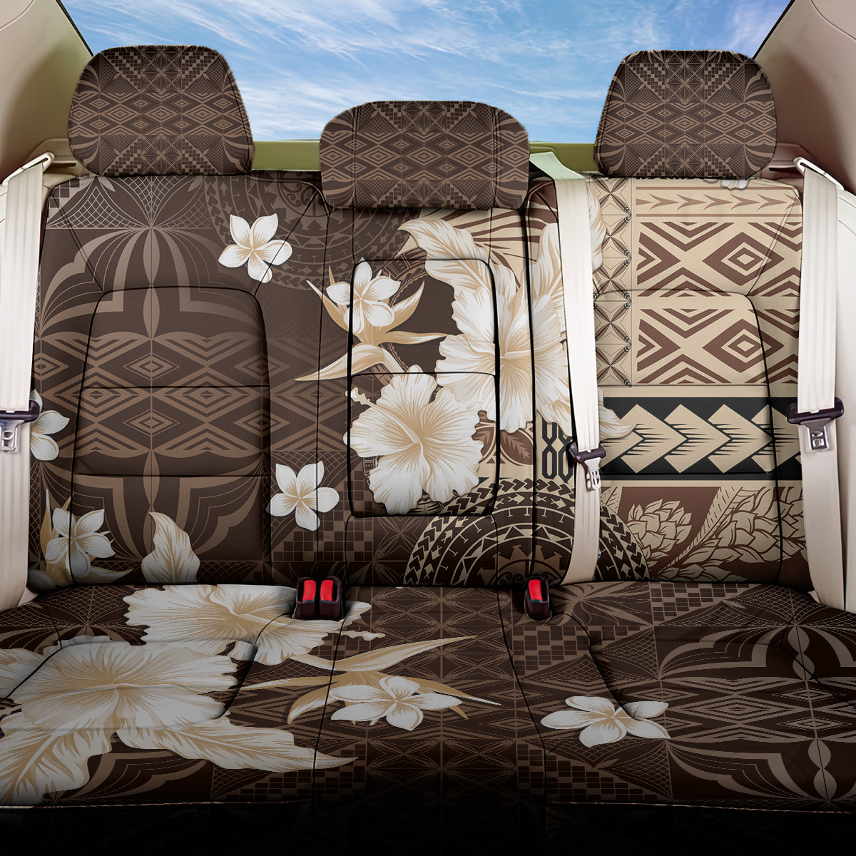 Samoa Siapo Pattern With Brown Hibiscus Back Car Seat Cover