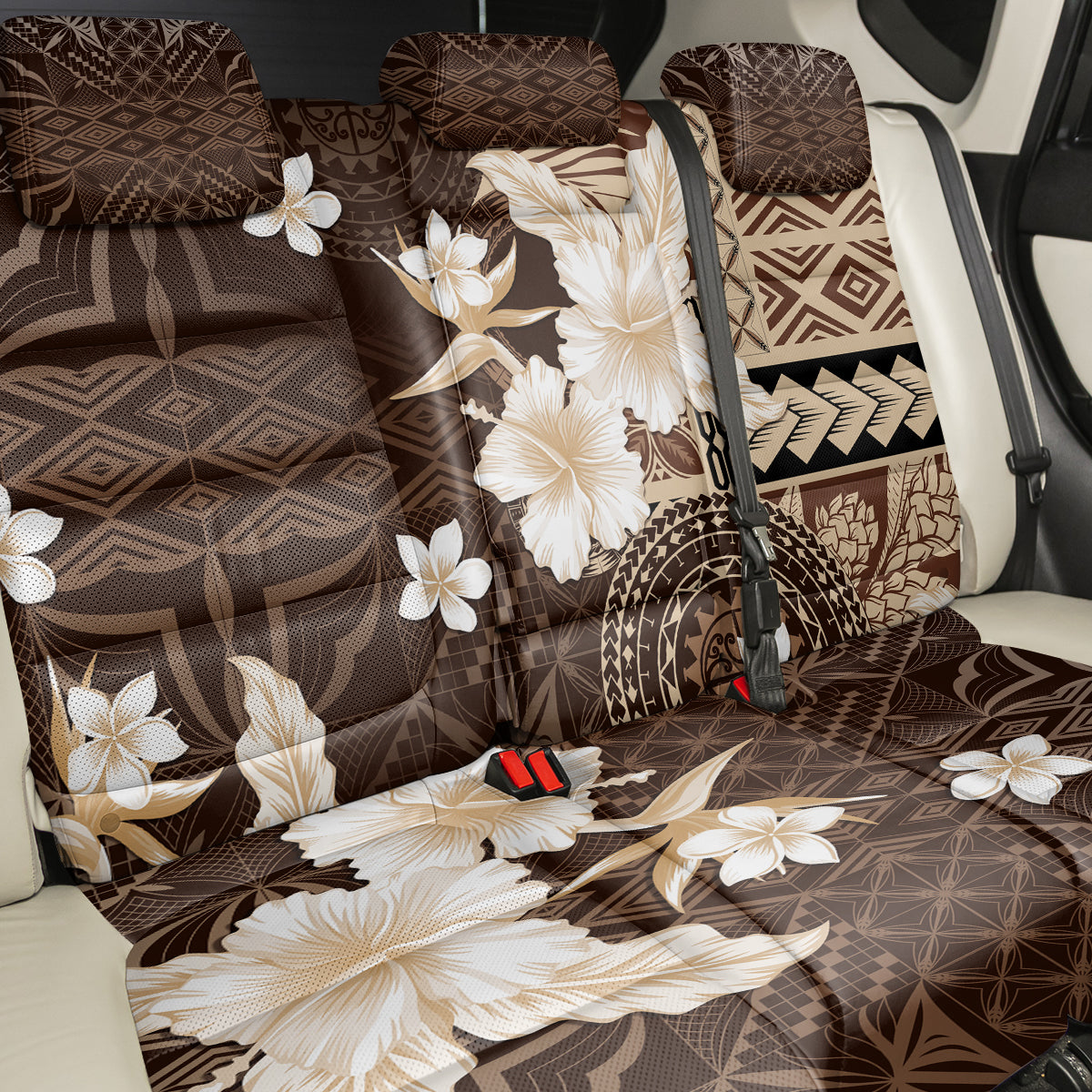 Samoa Siapo Pattern With Brown Hibiscus Back Car Seat Cover LT05