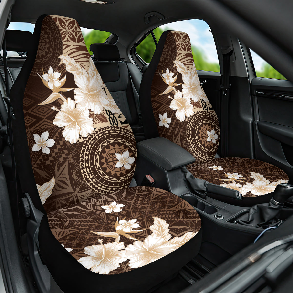 Samoa Siapo Pattern With Brown Hibiscus Car Seat Cover