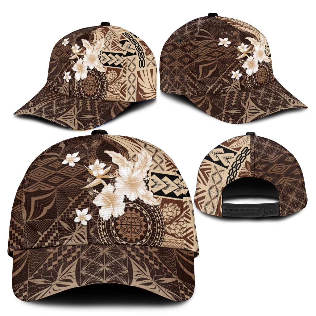 Samoa Siapo Pattern With Brown Hibiscus Classic Cap - Polynesian Pride