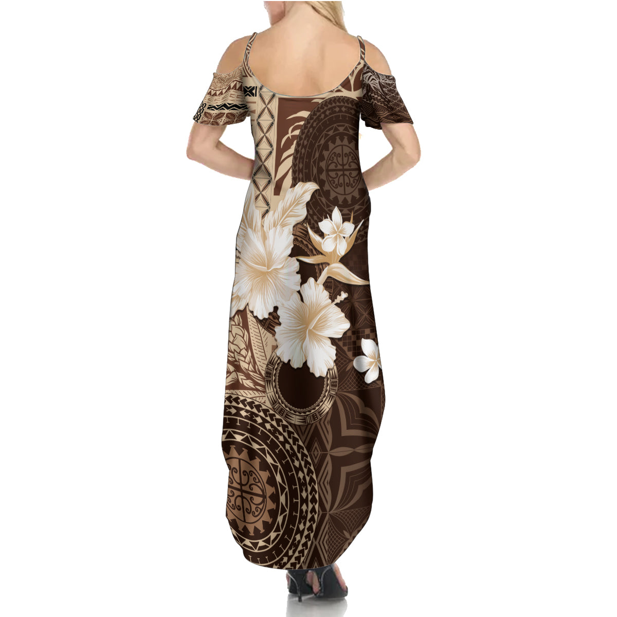 Samoa Siapo Pattern With Brown Hibiscus Family Matching Summer Maxi Dress and Hawaiian Shirt LT05 - Polynesian Pride