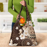 Samoa Siapo Pattern With Brown Hibiscus Grocery Bag