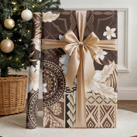 Samoa Siapo Pattern With Brown Hibiscus Wrapping Paper - Polynesian Pride