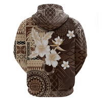 Samoa Siapo Pattern With Brown Hibiscus Zip Hoodie LT05 - Polynesian Pride