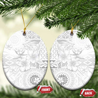 Samoa Siapo Pattern With White Hibiscus Ceramic Ornament