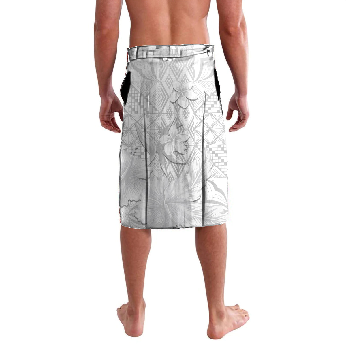 Samoa Siapo Pattern With White Hibiscus Lavalava LT05 - Polynesian Pride