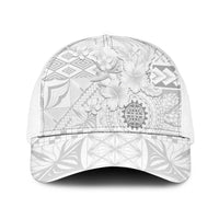 Samoa Siapo Pattern With White Hibiscus Mesh Trucker Cap - Polynesian Pride