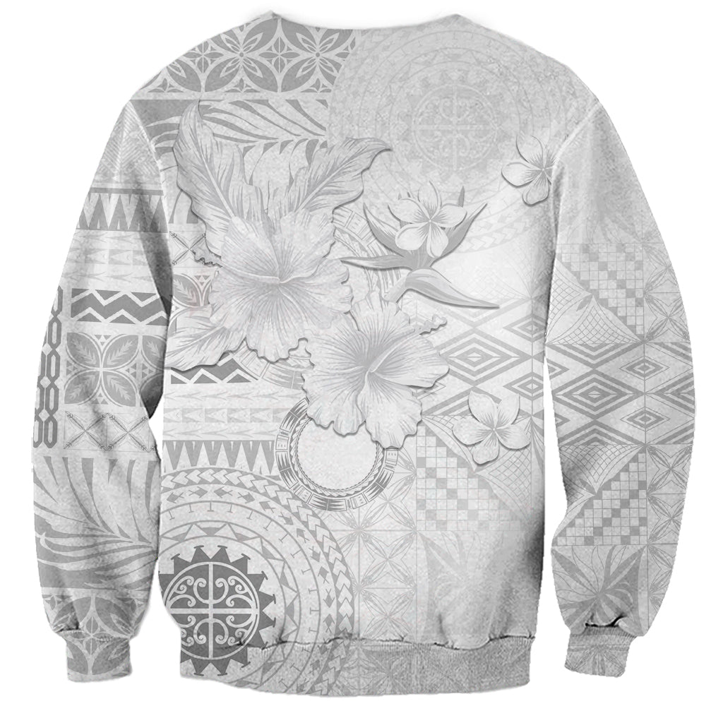 Samoa Siapo Pattern With White Hibiscus Sweatshirt LT05 - Polynesian Pride