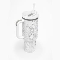 Samoa Siapo Pattern With White Hibiscus Tumbler With Handle