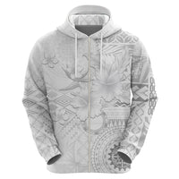 Samoa Siapo Pattern With White Hibiscus Zip Hoodie LT05 - Polynesian Pride