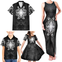 New Zealand Matariki Family Matching Tank Maxi Dress and Hawaiian Shirt Maori Moko Black Galaxy