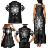 New Zealand Matariki Family Matching Tank Maxi Dress and Hawaiian Shirt Maori Moko Black Galaxy