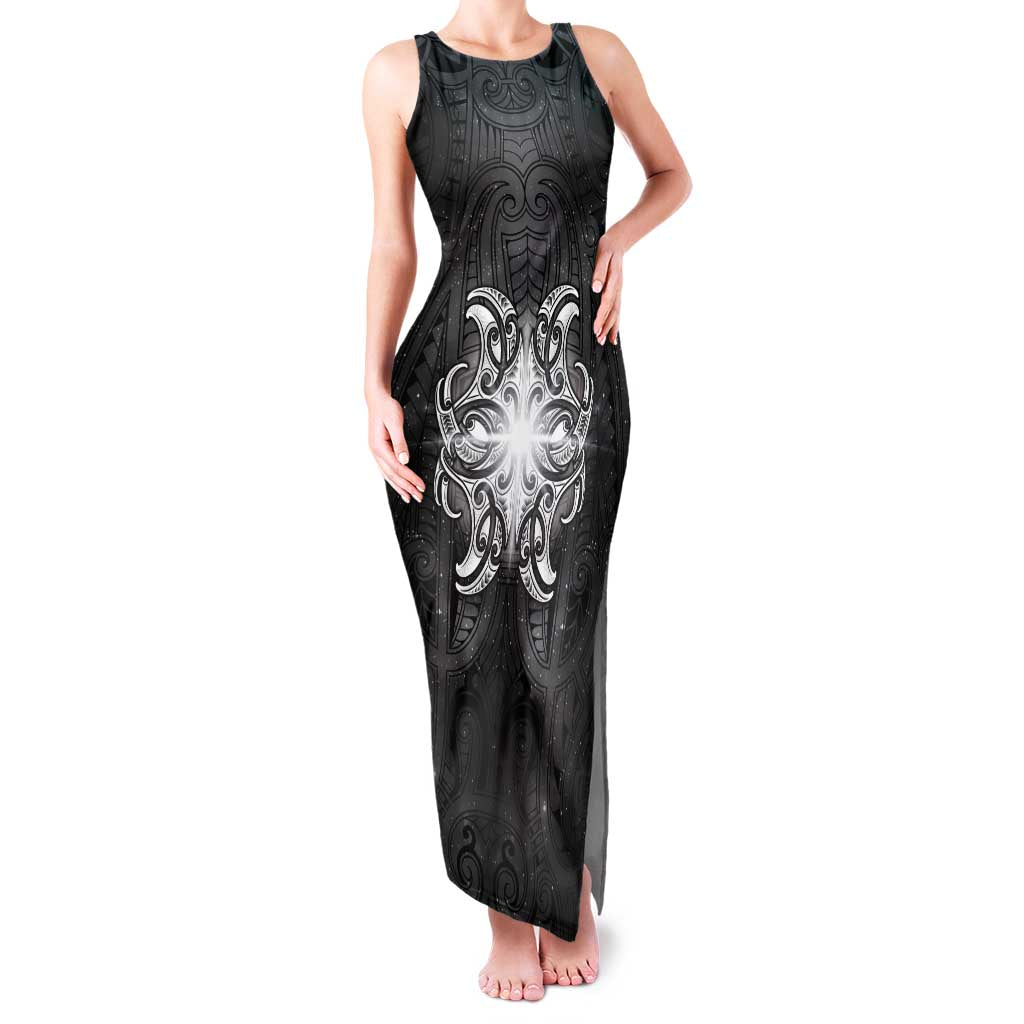 New Zealand Matariki Family Matching Tank Maxi Dress and Hawaiian Shirt Maori Moko Black Galaxy