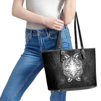 New Zealand Matariki Leather Tote Bag Maori Moko Black Galaxy LT05 - Polynesian Pride