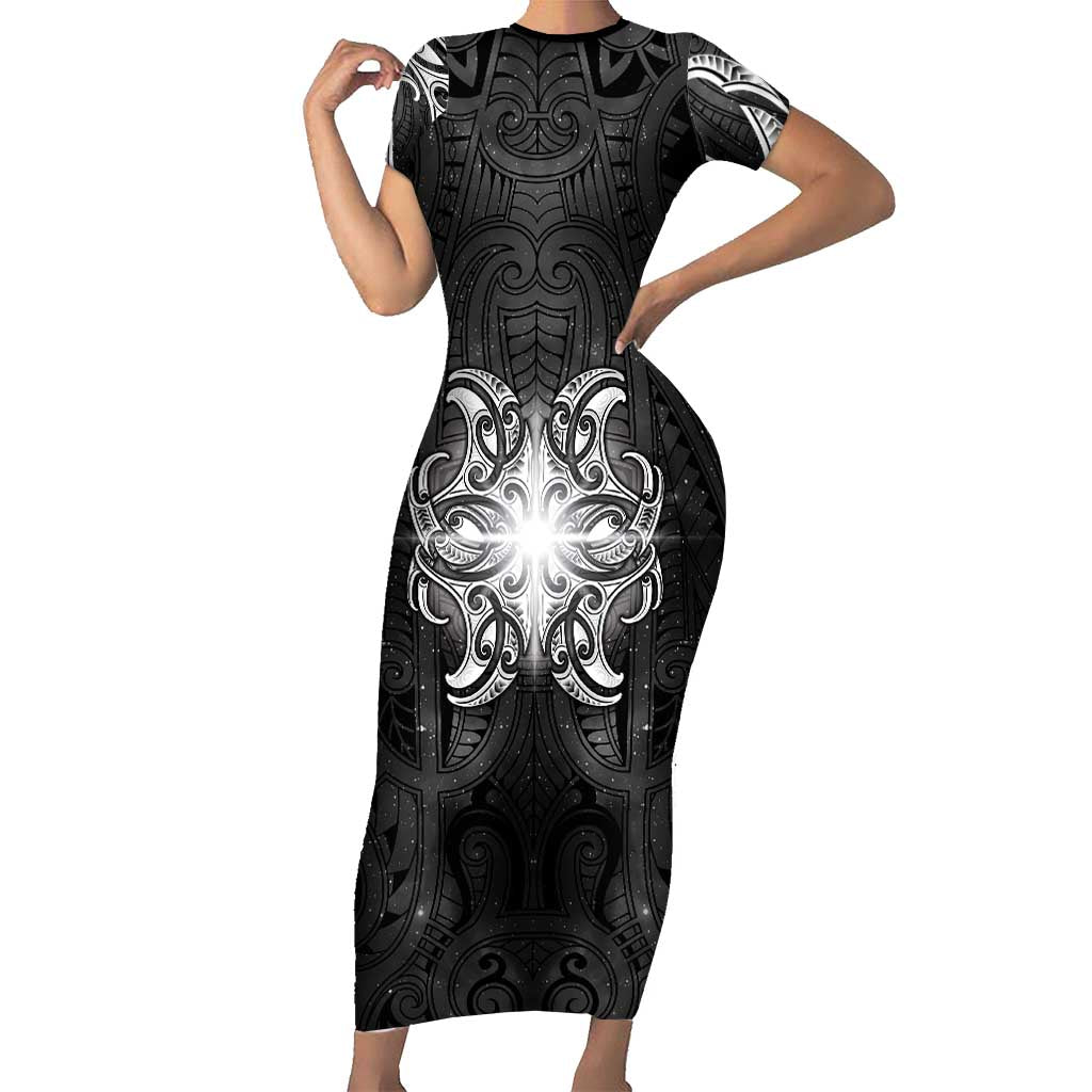 New Zealand Matariki Short Sleeve Bodycon Dress Maori Moko Black Galaxy