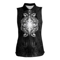 New Zealand Matariki Women Sleeveless Polo Shirt Maori Moko Black Galaxy