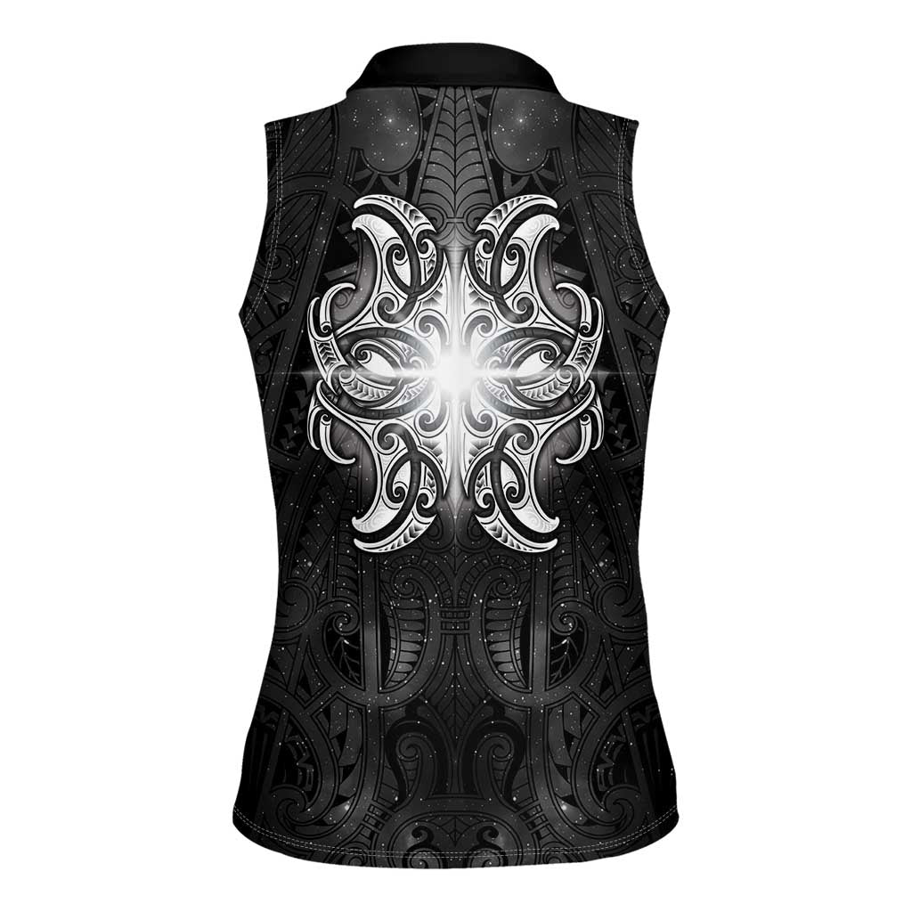 New Zealand Matariki Women Sleeveless Polo Shirt Maori Moko Black Galaxy