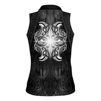 New Zealand Matariki Women Sleeveless Polo Shirt Maori Moko Black Galaxy
