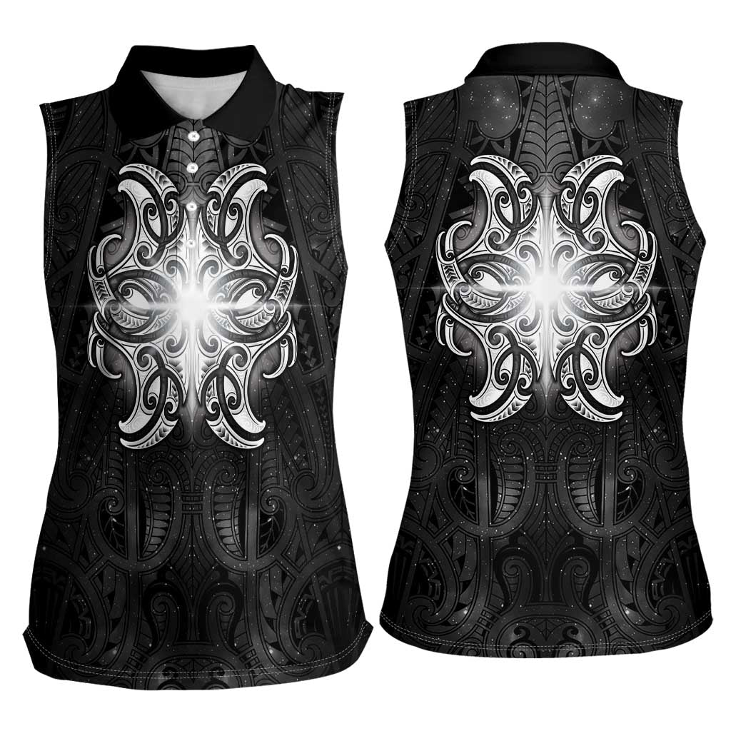 New Zealand Matariki Women Sleeveless Polo Shirt Maori Moko Black Galaxy