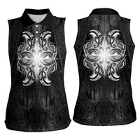 New Zealand Matariki Women Sleeveless Polo Shirt Maori Moko Black Galaxy
