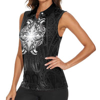 New Zealand Matariki Women Sleeveless Polo Shirt Maori Moko Black Galaxy