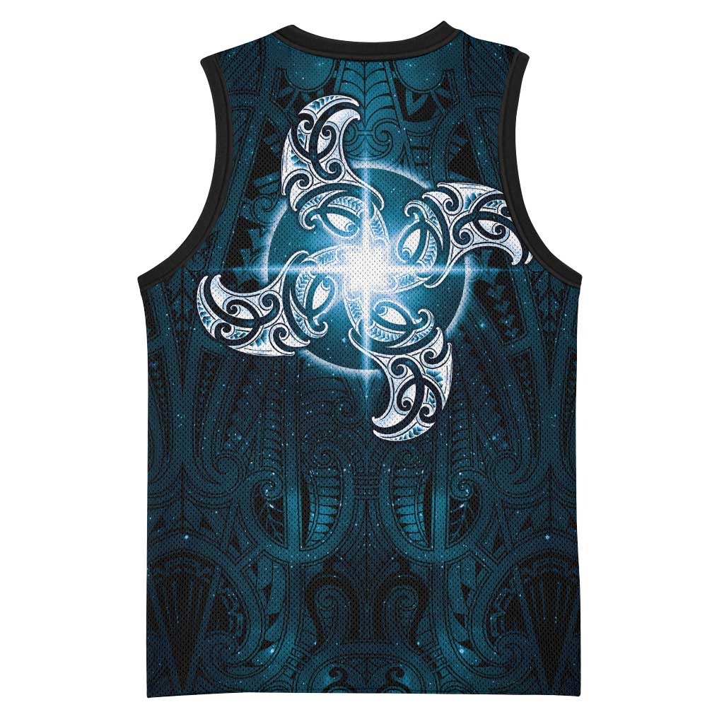 New Zealand Matariki Waita Basketball Jersey Maori Moko Dark Blue Galaxy LT05 - Polynesian Pride