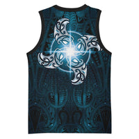 New Zealand Matariki Waita Basketball Jersey Maori Moko Dark Blue Galaxy LT05 - Polynesian Pride