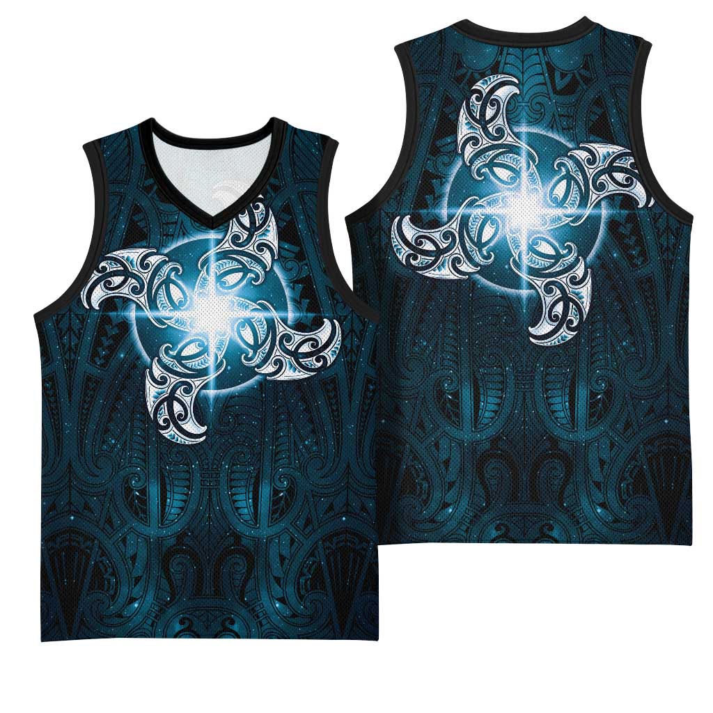 New Zealand Matariki Waita Basketball Jersey Maori Moko Dark Blue Galaxy LT05 - Polynesian Pride