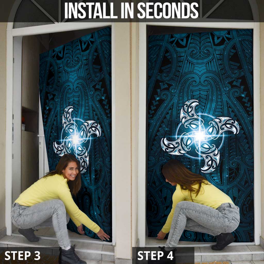 New Zealand Matariki Waita Door Cover Maori Moko Dark Blue Galaxy