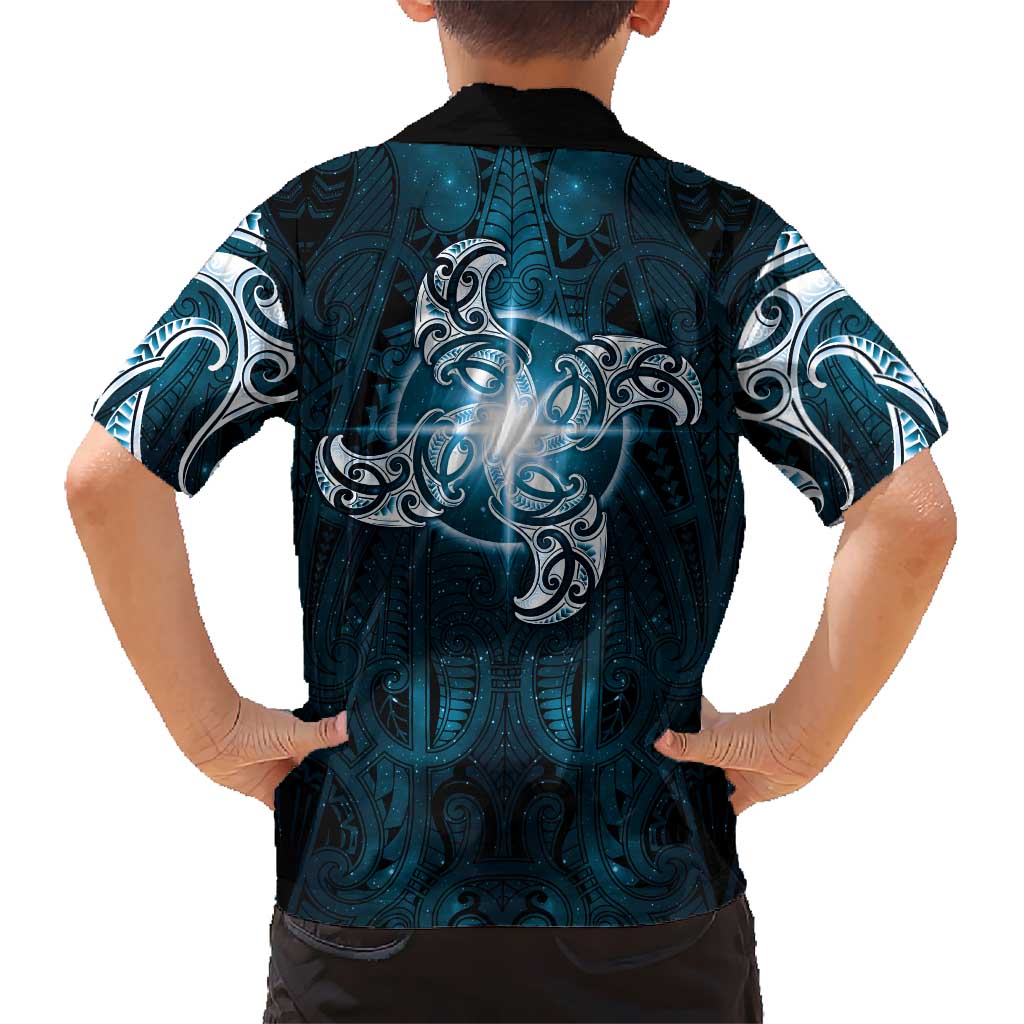 New Zealand Matariki Waita Family Matching Short Sleeve Bodycon Dress and Hawaiian Shirt Maori Moko Dark Blue Galaxy